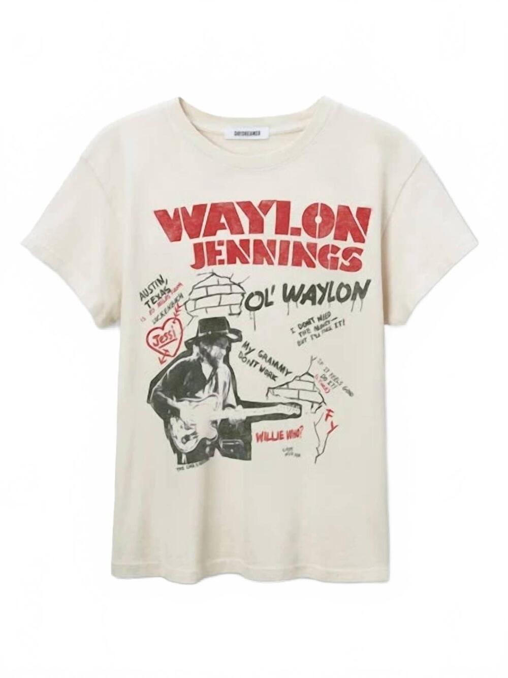 NEW DAYDREAMER women's waylon jennings ol' waylon tour tee in dirty white